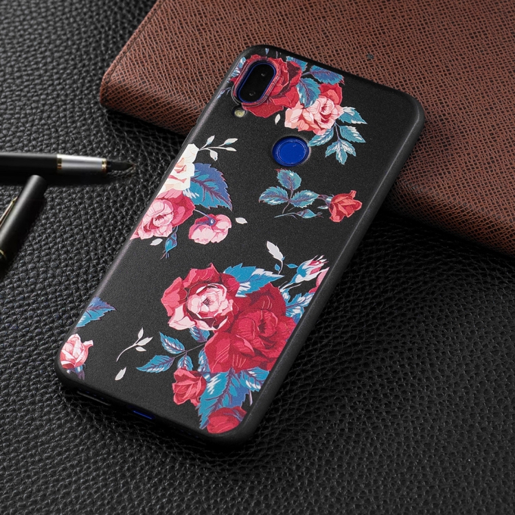 

Embossed Painted Red Flower Pattern TPU Case for Xiaomi Redmi Note 7 / Redmi Note 7 Pro
