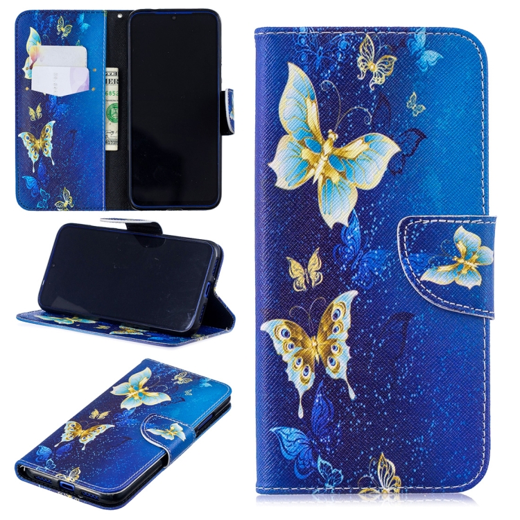 

Colored Drawing Golden Butterfly Pattern Horizontal Flip Leather Case for Xiaomi Redmi Note 7 / Redmi Note 7 Pro, with Holder & Card Slots & Wallet
