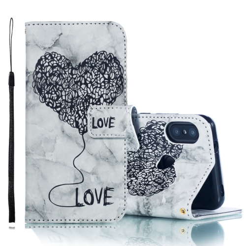 

Heart + Marble Pattern Horizontal Flip Leather Case for Xiaomi Redmi 6 Pro, with Holder & Card Slots & Wallet & Lanyard (Black)