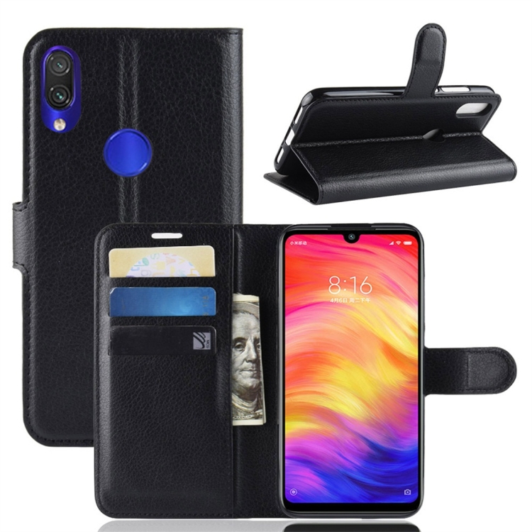 

Litchi Texture Horizontal Flip Leather Case for Xiaomi Redmi Note 7, with Wallet & Holder & Card Slots (Black)