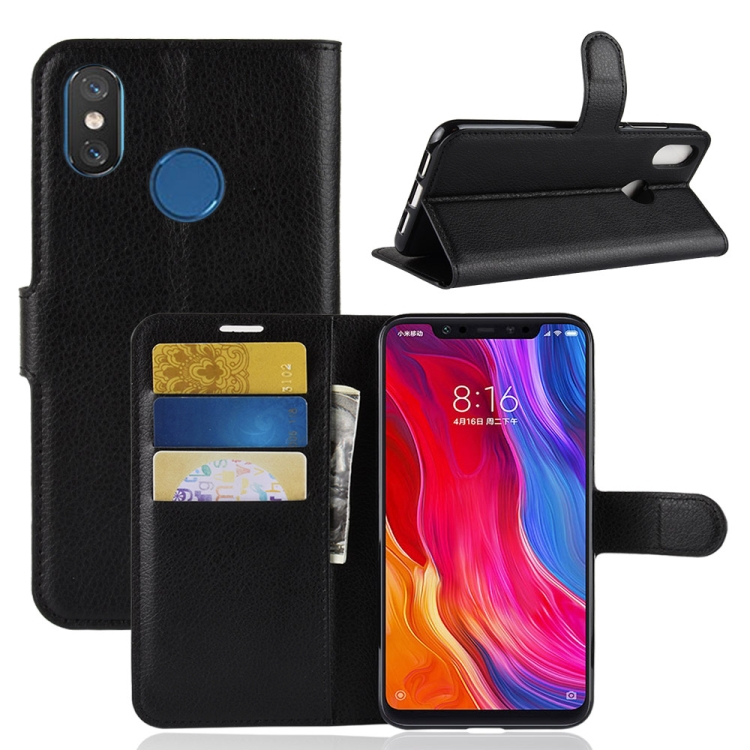 

Litchi Texture Horizontal Flip Leather Case for Xiaomi Mi 8, with Wallet & Holder & Card Slots(Black)