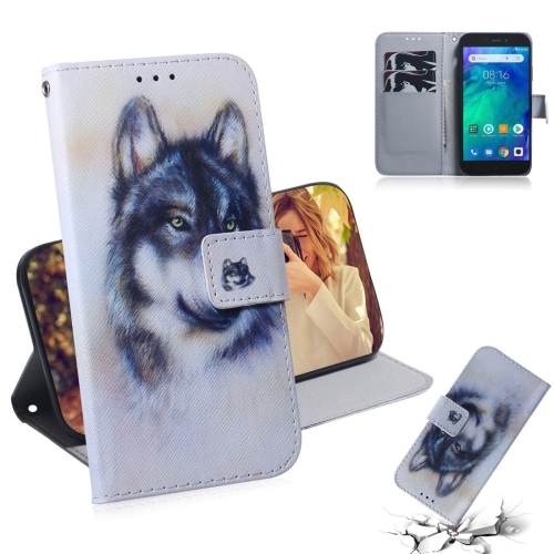 

White Wolf Pattern Coloured Drawing Horizontal Flip Leather Case for Xiaomi Redmi Go, with Holder & Card Slots & Wallet