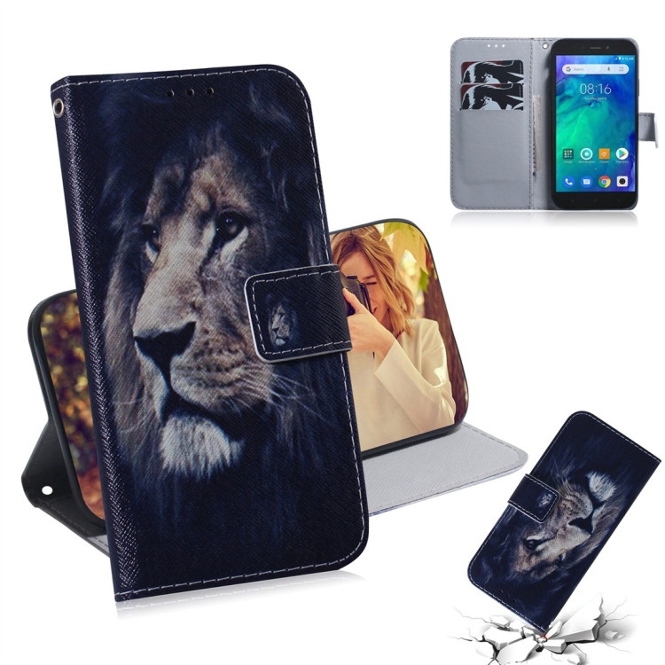 

Lion Pattern Coloured Drawing Horizontal Flip Leather Case for Xiaomi Redmi Go, with Holder & Card Slots & Wallet