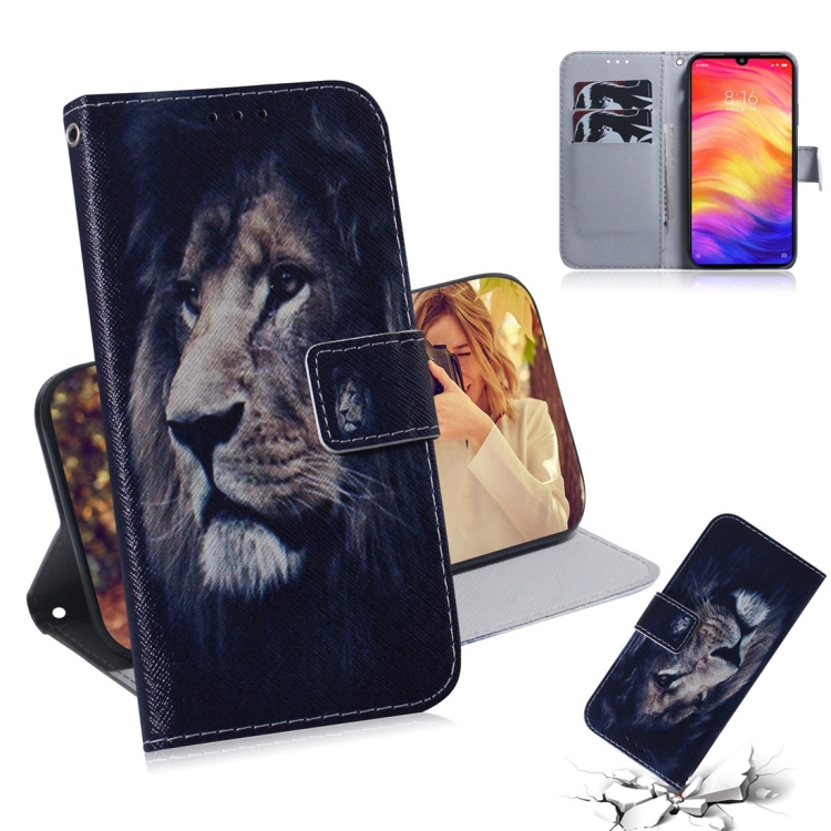 

Lion Pattern Coloured Drawing Horizontal Flip Leather Case for Xiaomi Redmi Note 7, with Holder & Card Slots & Wallet