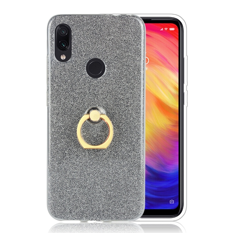 

Glittery Powder Shockproof TPU Protective Case for Xiaomi Redmi Note 7, with 360 Degree Rotation Ring Holder (Black)