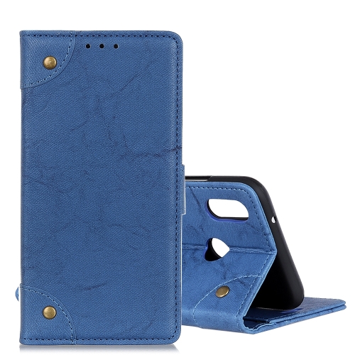 

Copper Buckle Retro Crazy Horse Texture Horizontal Flip Leather Case for Xiaomi Redmi 7, with Holder & Card Slots & Photo Frame (Blue)