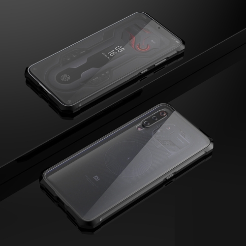 

Ultra Slim Transparent Magnetic Adsorption Angular Frame Tempered Glass Magnet Flip Case for Xiaomi Mi 9 (Black)