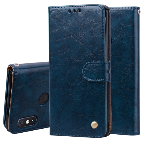 

Business Style Oil Wax Texture Horizontal Flip Leather Case for Xiaomi Redmi Note 5 Pro, with Holder & Card Slots & Wallet (Blue)