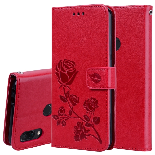 

Rose Embossed Horizontal Flip PU Leather Case for Xiaomi Redmi Note 7, with Holder & Card Slots & Wallet(Red)