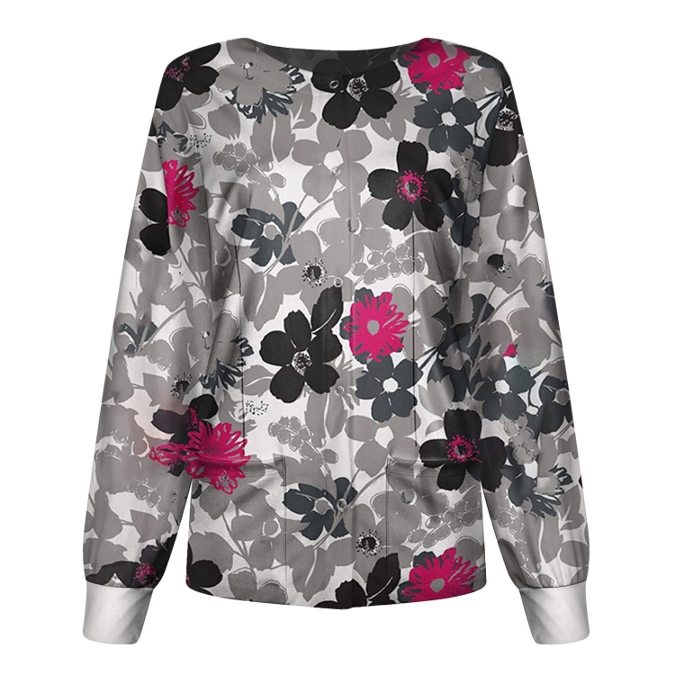 

Round Neck Printed Nurse Clothes Long Sleeve Top (Color:Gray Size:XXL)