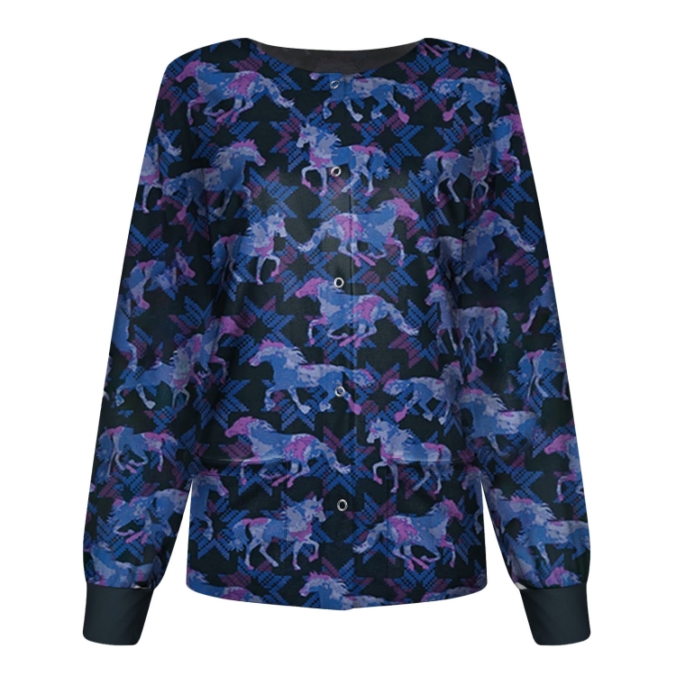 

Round Neck Printed Nurse Clothes Long Sleeve Top (Color:Blue Size:XXL)