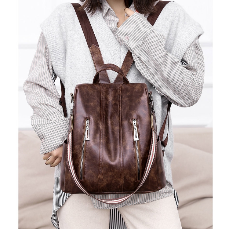 

Fashion Retro PU Leather Ladies Double Shoulders Anti-theft Backpack Handbag Single-shoulder Bag