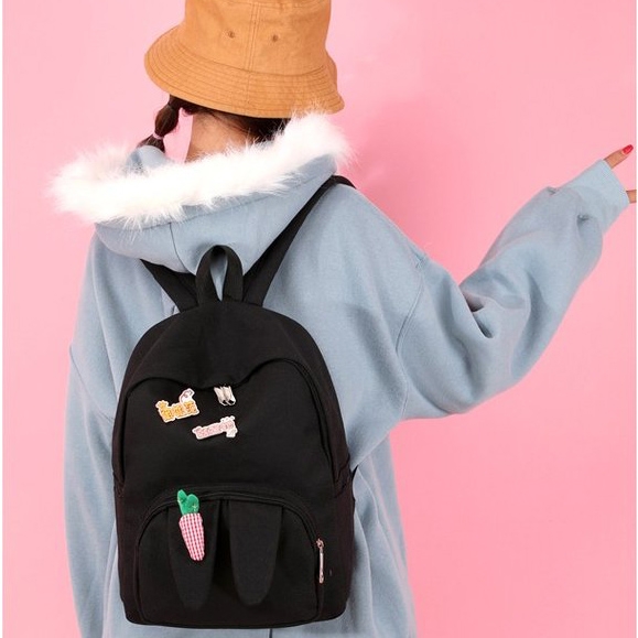 

Cute Carrot Bunny Ear Backpack Waterproof Girl School Bag with Chinese Character Handbag
