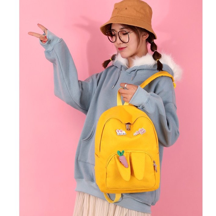 

Cute Carrot Bunny Ear Backpack Waterproof Girl School Bag with Chinese Character Handbag