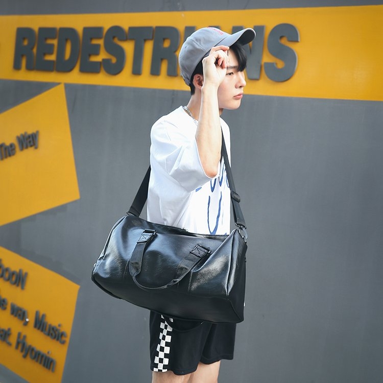 

PU Leather Shoulder Travel Bag Sport Leisure Men Handbag with Shoes Socket (Color:Black Size: + L)