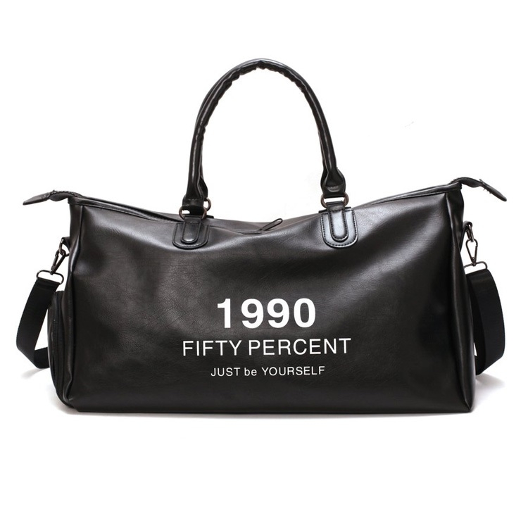 

PU Leather Shoulder Travel Bag Leisure Sport Handbag with Shoes Socket (Color:Black Size: + L)