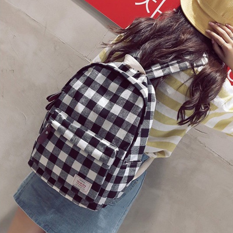 

Lattice Canvas Double Shoulders School Bag Travel Backpack Bag (Black)