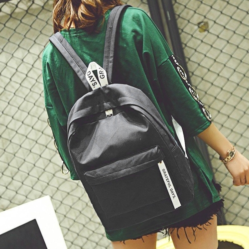 

Canvas Double Shoulders School Bag Travel Backpack Bag (Black)