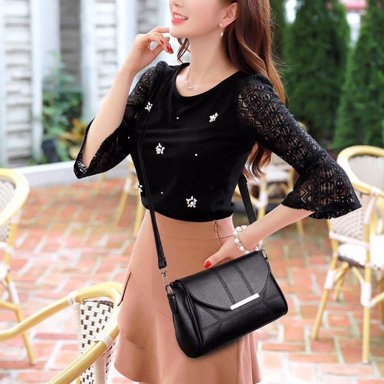 

Multifunctional PU Leather Shoulder Crossbody Bag Women Handbag (Black)