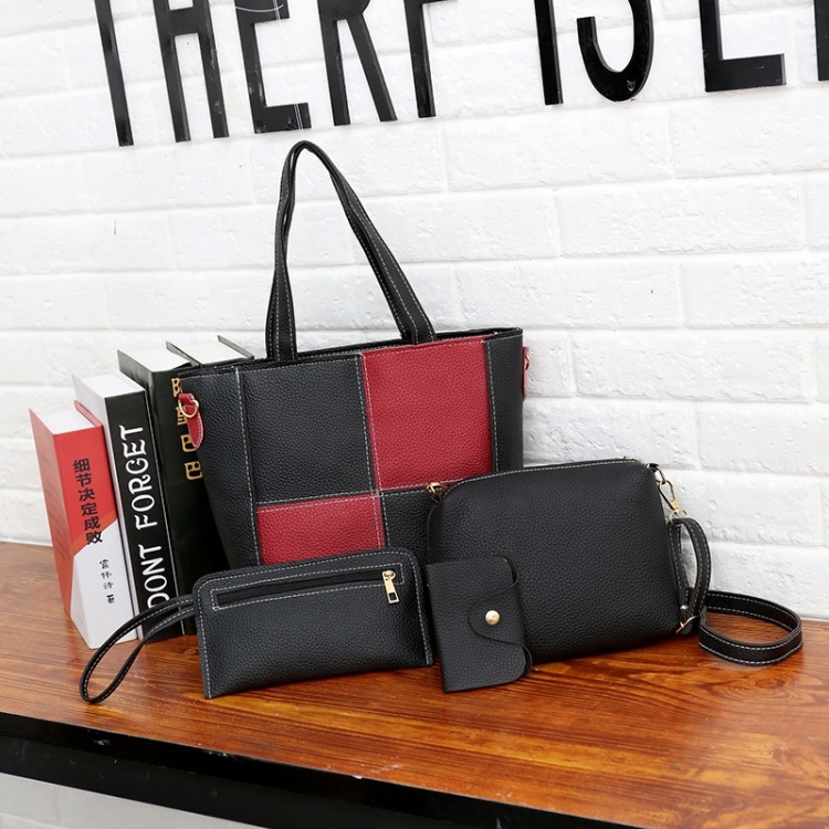 

4 in 1 Lattice Fashionable PU Leather Women Handbag Single-shoulder Bag Messenger Bag (Red)