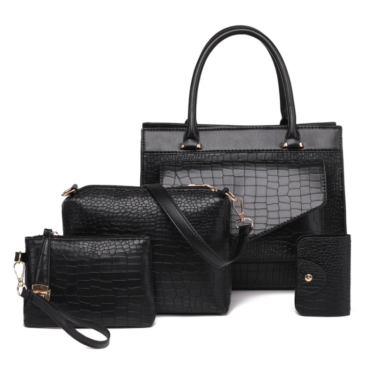 

4 in 1 Fashionable PU Leather Women's Handbag Single-shoulder Bag Messenger Bag (Black)