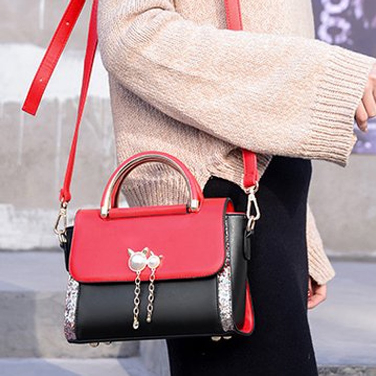 

Cat Pearl PU Leather Single Shoulder Crossbody Bag Ladies Handbag (Black)