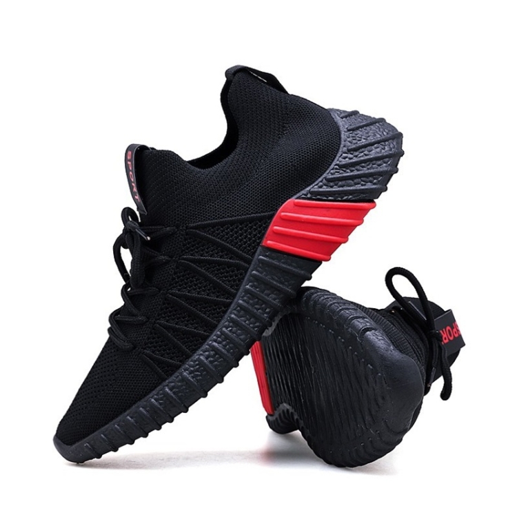 

Round Head Breathable Mesh Casual Shoes for Men (Color:Black Red Size:39)