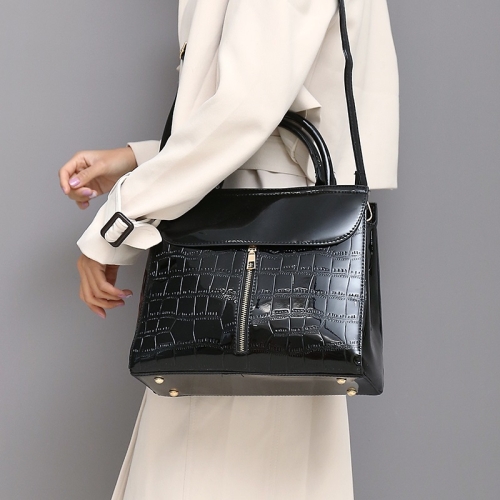 

3 in 1 Crocodile Pattern PU Shoulder Bag Ladies Handbag Messenger Bag (Black)