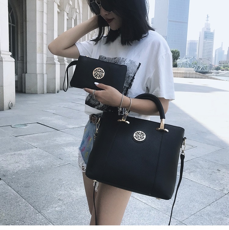 

2 in 1 Casual PU Leather Shoulder Bag Ladies Handbag Messenger Bag (Black)