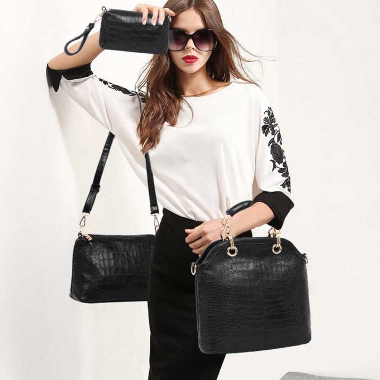 

3 in 1 Crocodile Texture PU Shoulder Bag Ladies Handbag Messenger Bag