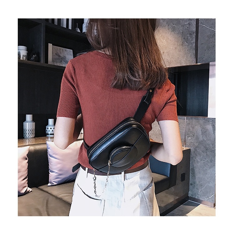 

Dual-use PU Leather Shoulder Bag Chest Bag Waist Bag (Black)