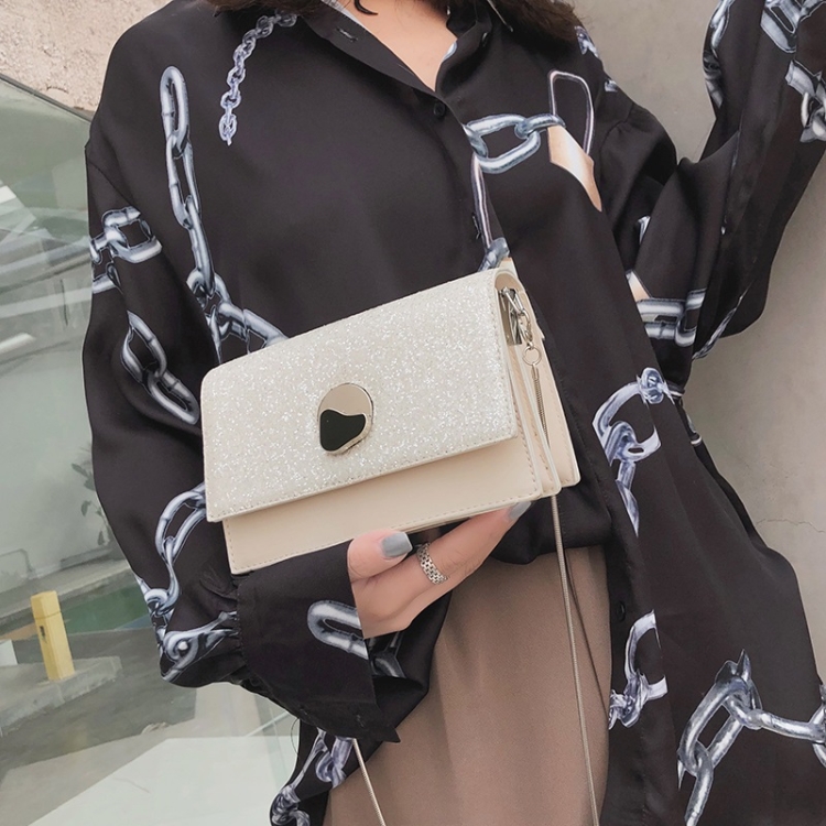 

Glitter Sequin PU Shoulder Bag Small Square Bag Ladies Handbag Messenger Bag (White)