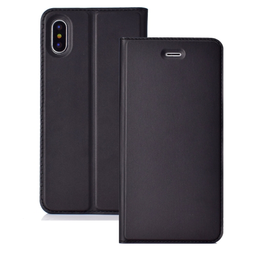 

Ultra-thin Pressed Magnetic Card TPU+PU Leather Case for iPhone X / XS, with Card Slot & Holder (Black)