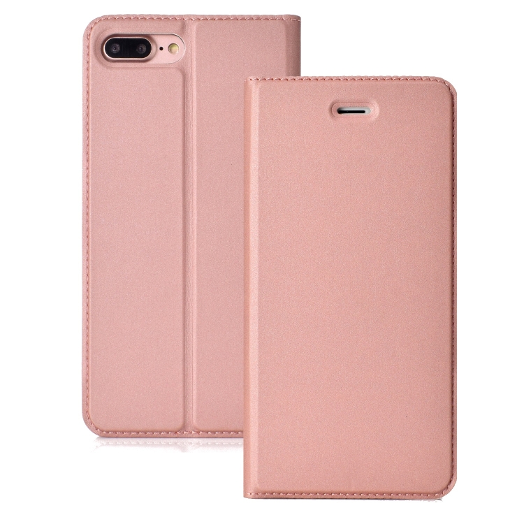 

Ultra-thin Pressed Magnetic TPU+PU Leather Case for iPhone 8 Plus &7 Plus, with Card Slot & Holder (Rose Gold)