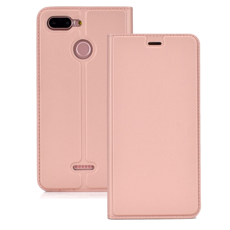 

Ultra-thin Pressed Magnetic TPU+PU Leathe Case for Xiaomi Redmi 6, with Card Slot & Holder (Rose Gold)