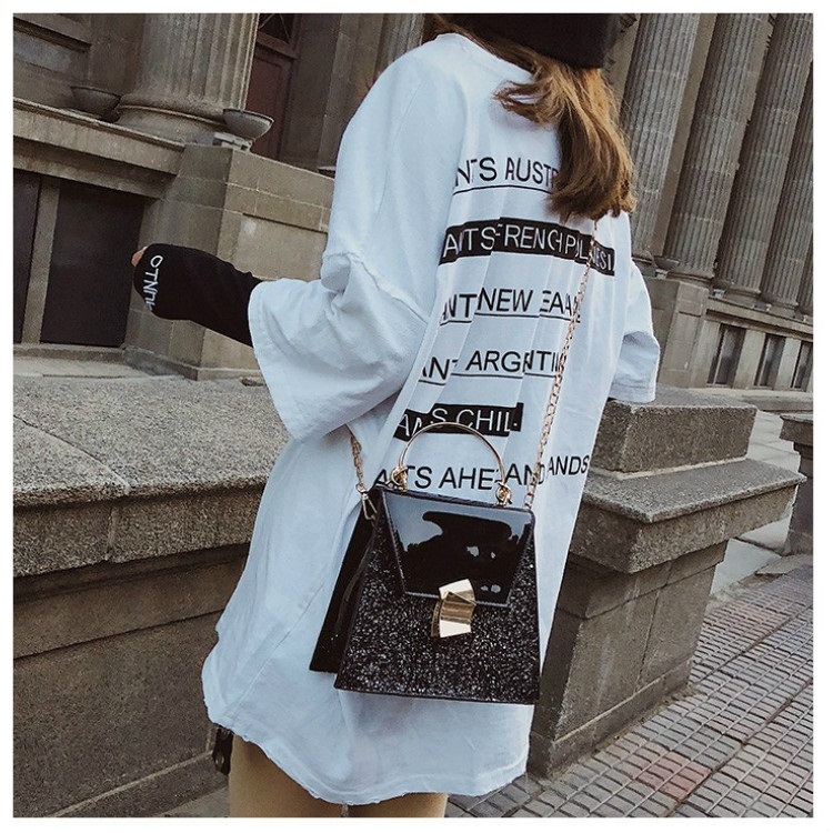 

Glitter Chain Fashion Shoulder Bag Lady Messenger Tote Bag Handbag, Size: L (Black)