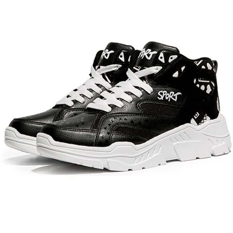 

High-top Lace-up Fashion Solid Color Lightweight Sport Shoes for Men (Color:Black White Size:43)
