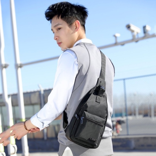 

Pure Color Casual Men Chest Bag Handbag Shoulder Bag (Black)