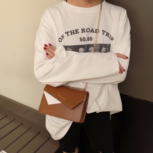 

Color Matching Casual Small Square Bag Chain-strap Single Shoulder Bag Ladies Handbag Messenger Bag (Brown)