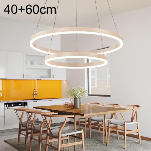 

Modern Minimalist Ring LED Chandeliers Restaurant Bedroom Creative Personality Round Aluminum Lamps, Double Circle 40+60cm (White Light)