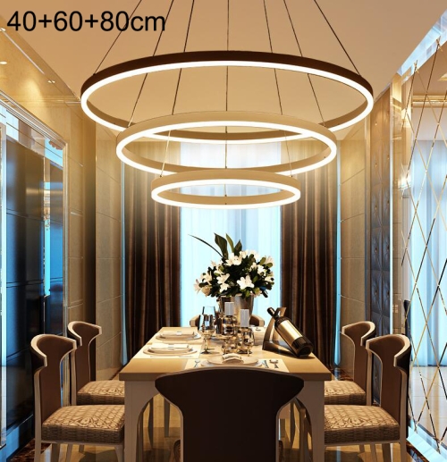 

Modern Minimalist Ring LED Chandeliers Restaurant Bedroom Creative Personality Round Aluminum Lamps, Three Circles 40+60+80cm (Warm White)