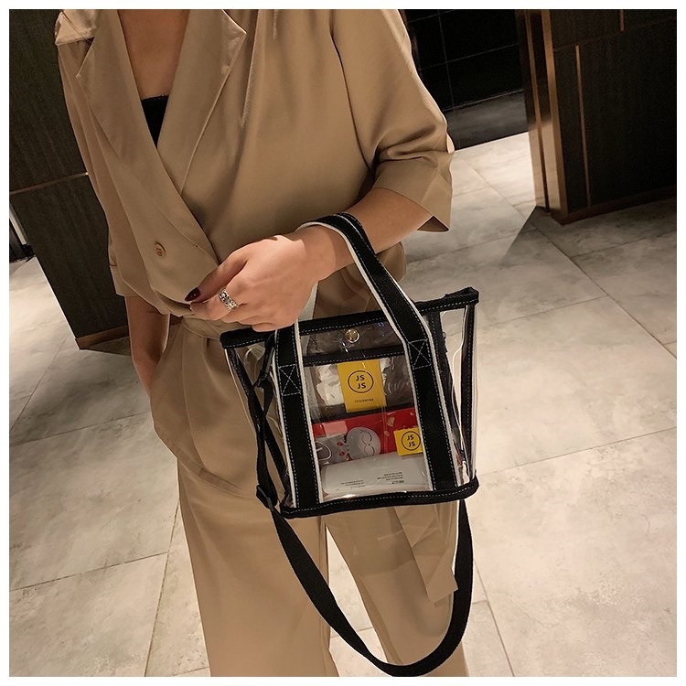 

Clear PVC Single Shoulder Bag Ladies Handbag Messenger Bag (Black)