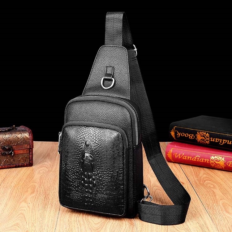 

Embossed PU Leather Business Single Shoulder Bag Men Chest Bag (Black)