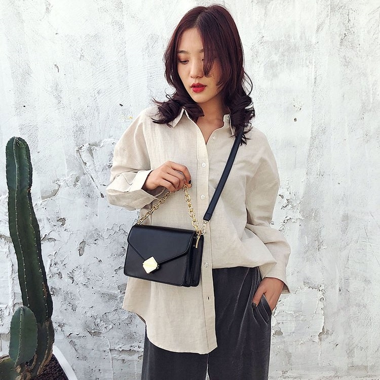 

Lock Buckle PU Leather Single Shoulder Bag Ladies Handbag Messenger Bag (Black)