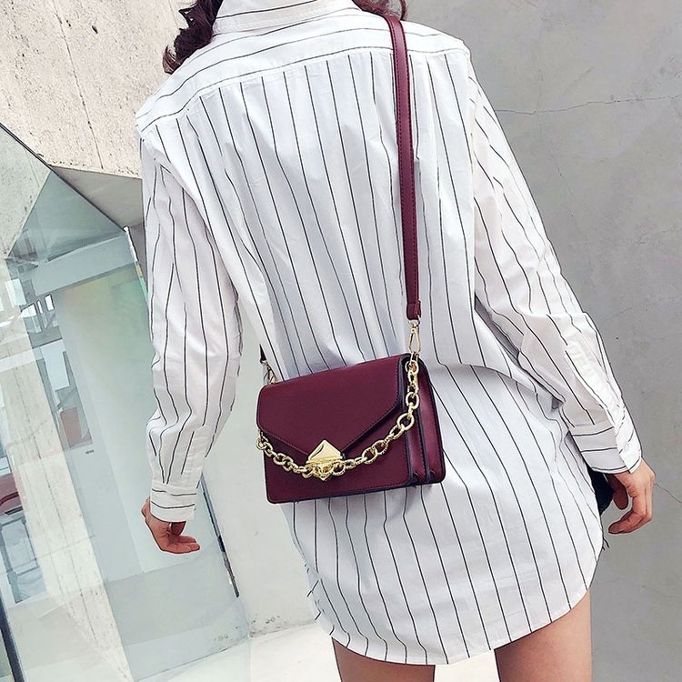 

Lock Buckle PU Leather Single Shoulder Bag Ladies Handbag Messenger Bag (Wine Red)