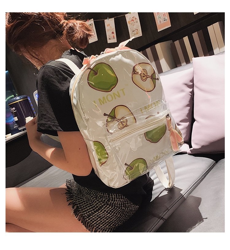 

Printed Fruit Pattern Clear Plastic Surface Double Shoulders Bag Ladies Backpack Bag (White)