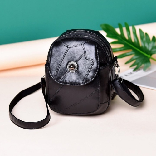 

Sheepskin Stitching PU Leather Single Shoulder Bag Ladies Handbag Messenger Bag (Black)