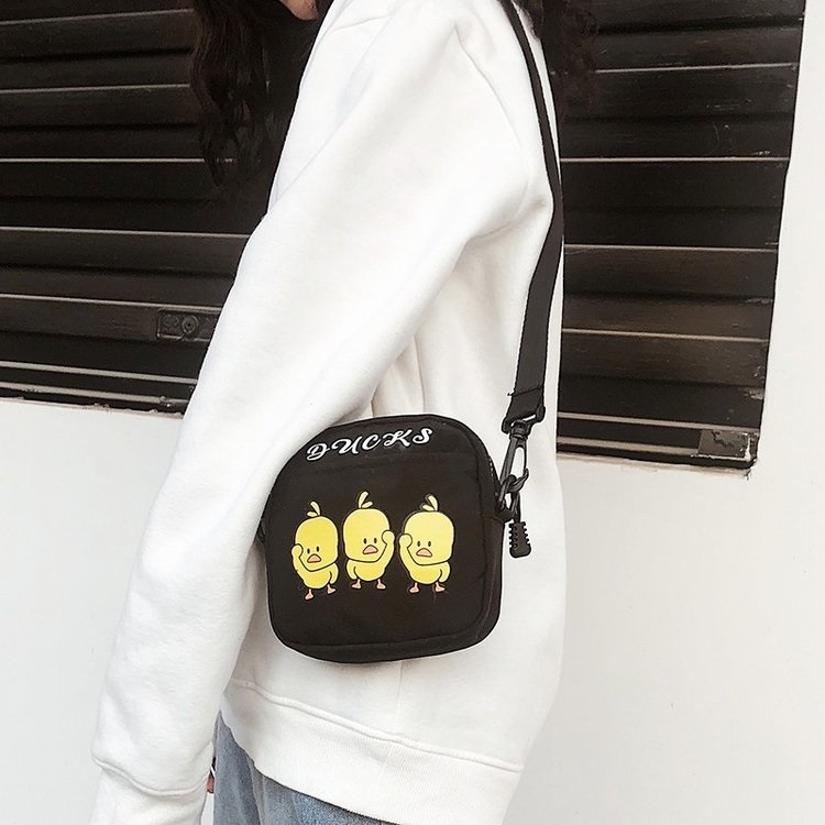 

Ducks Pattern Cavans Single Shoulder Bag Ladies Handbag Messenger Bag (Black)