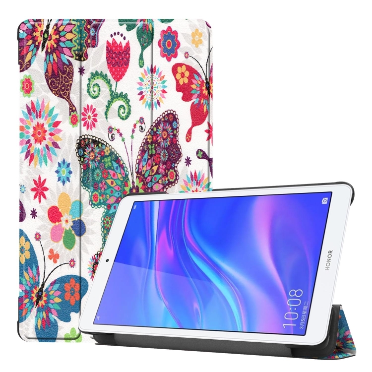 

Colorful Butterflies Pattern Colored Painted Horizontal Flip PU Leather Case for Huawei Honor Tab 5 8.0, with Three-folding Holder