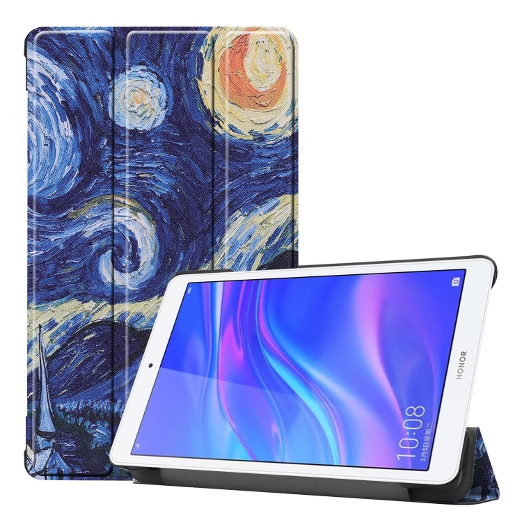 

Sky Pattern Colored Painted Horizontal Flip PU Leather Case for Huawei Honor Tab 5 8.0, with Three-folding Holder
